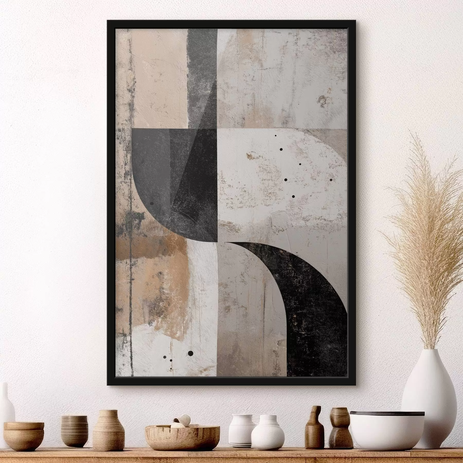 Fototapetai Geometrinės formos smėlio ir juodos spalvų tonais f45811