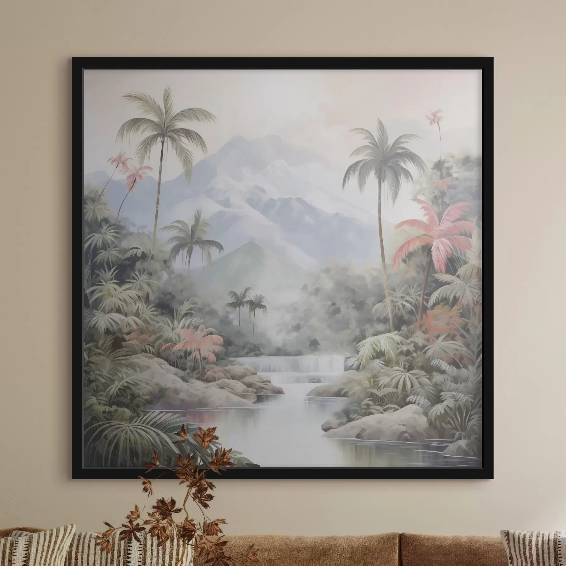 Fototapetai Upių tropiniame miške priešais kalnus f45913