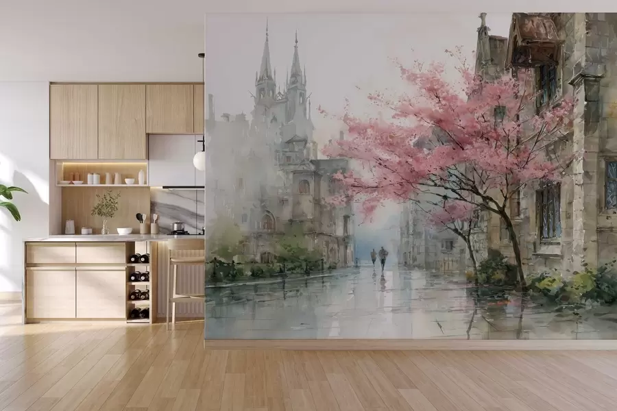 Fototapetai akvarelės stiliaus miesto peizažas w04500