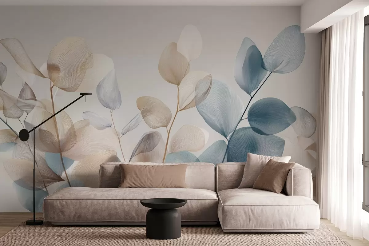 Fototapetai elegantiški eukalipto lapai su gyslomis w04503