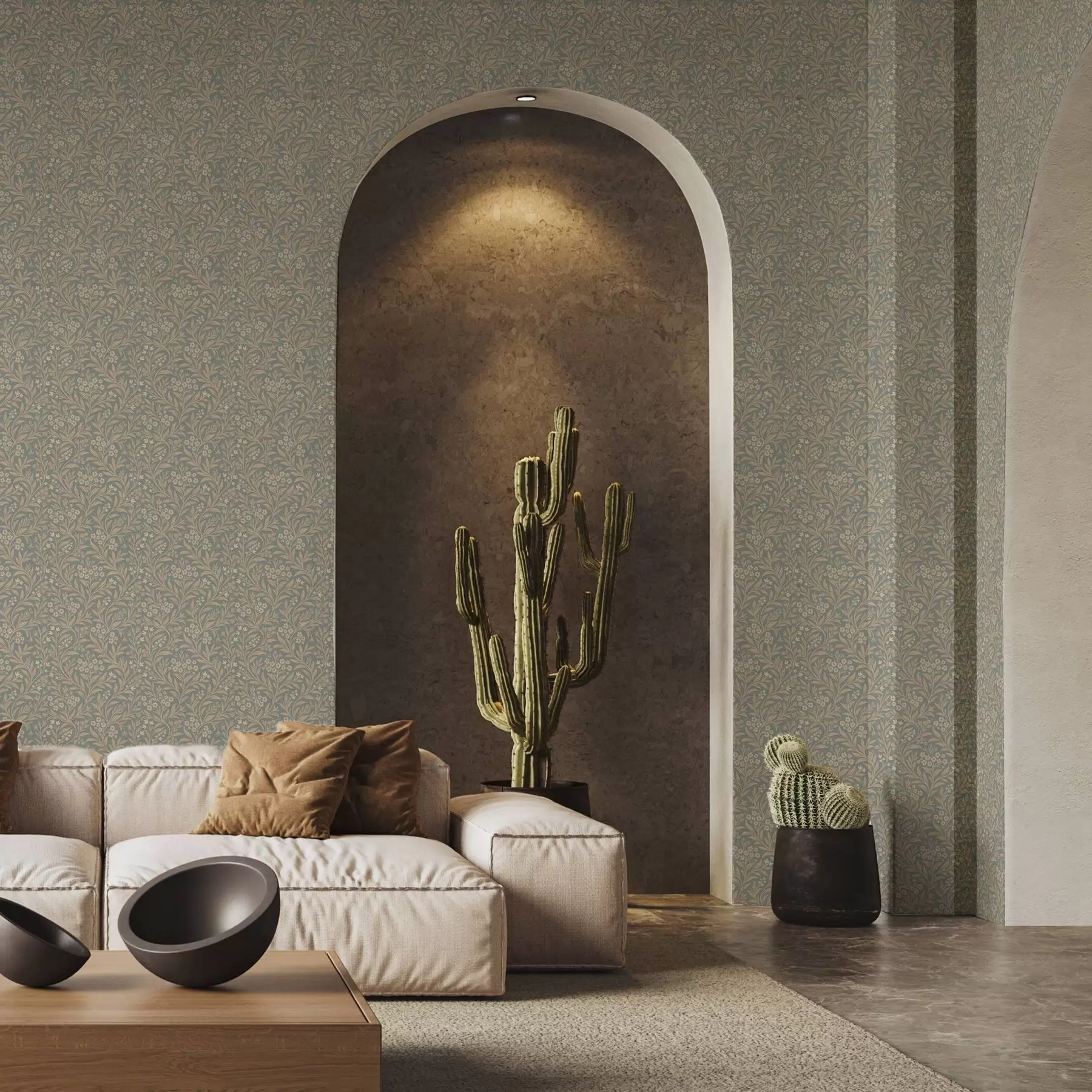 Fototapetai Morriso stilius: smėlio spalvos šakos ant pilkai žalios spalvos fono a00569