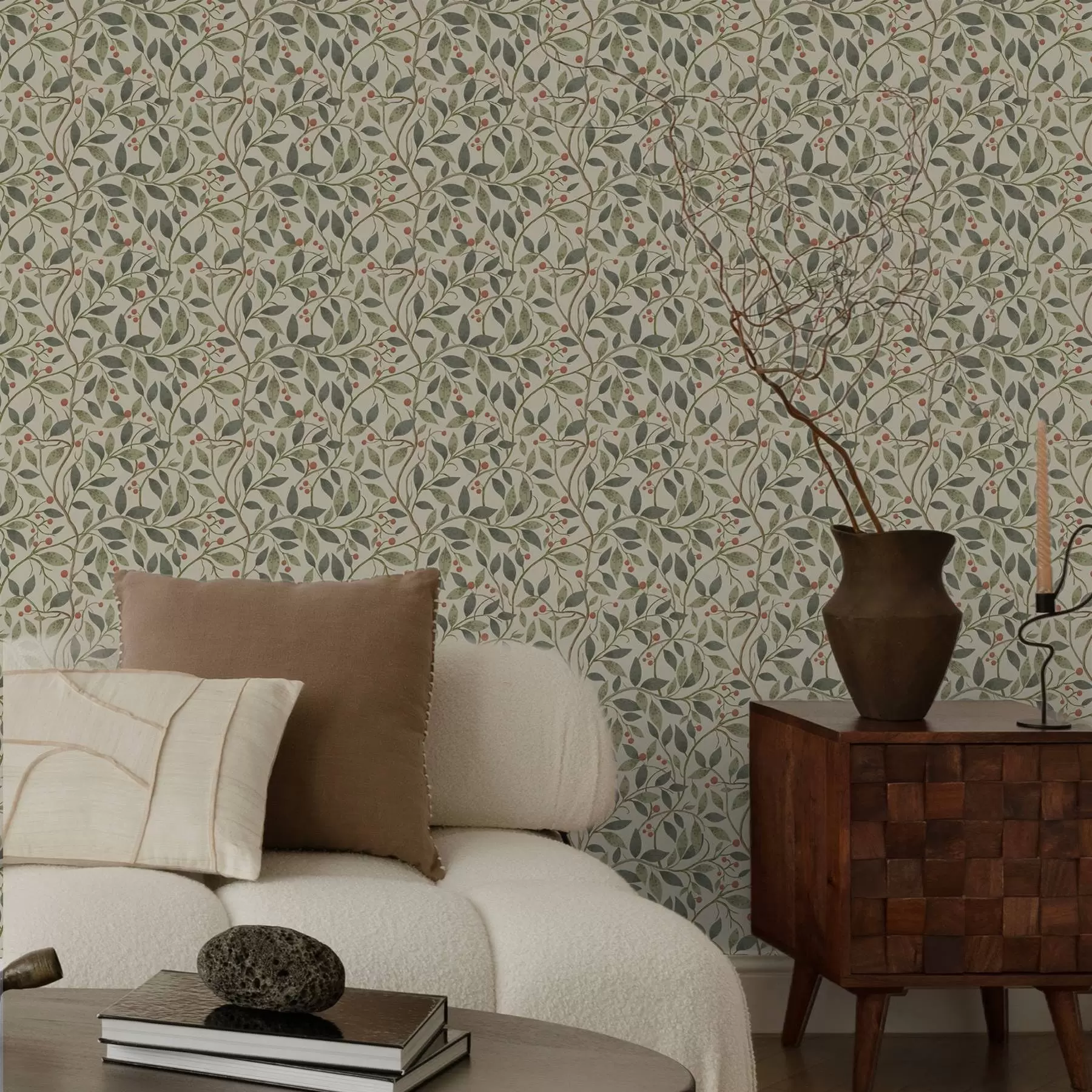 Fototapetai Alyvuogių šakos su uogomis šiltame šviesiajame fone a00573