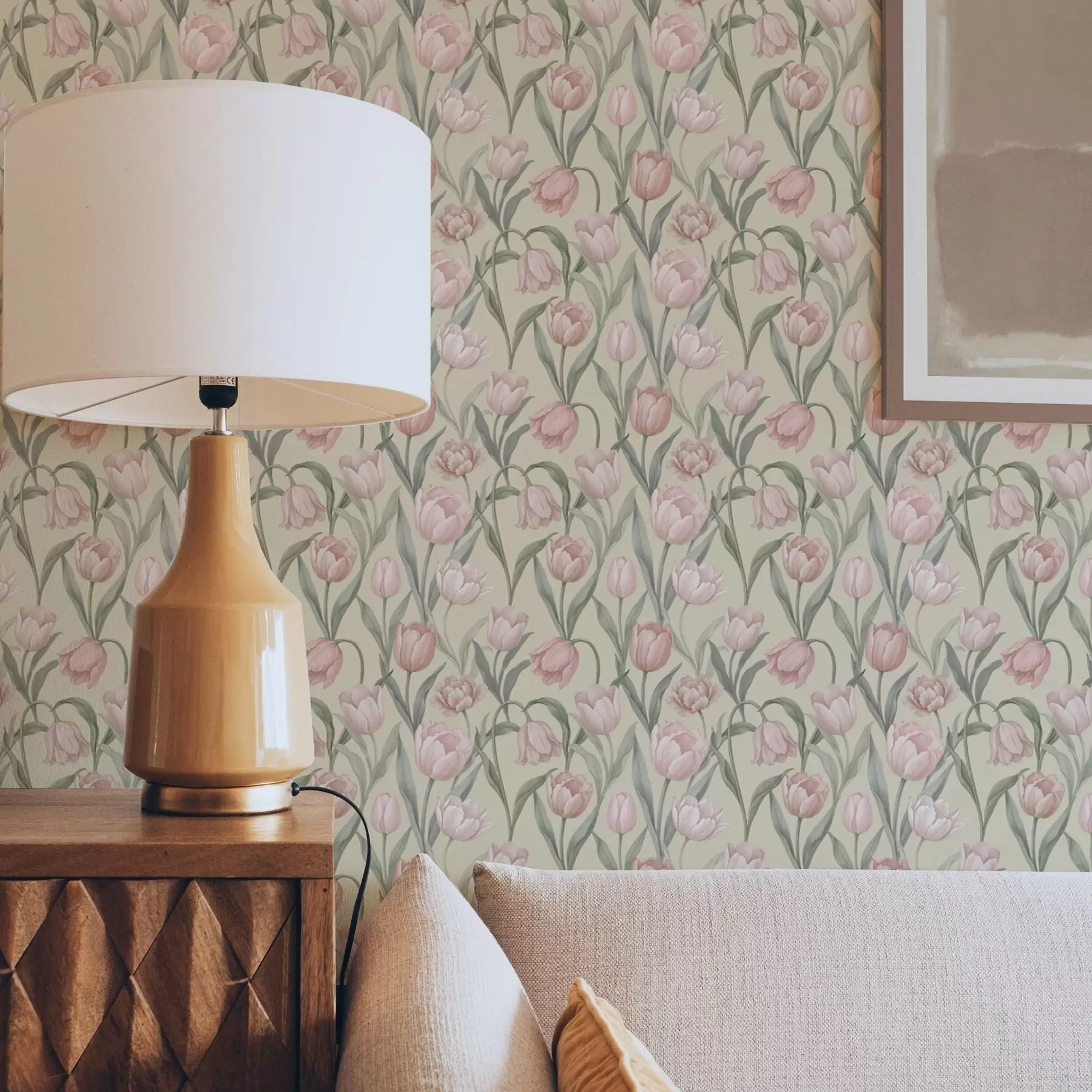 Fototapetai Švelnios rožinės tulpės ant švelnaus smėlio fono a00589