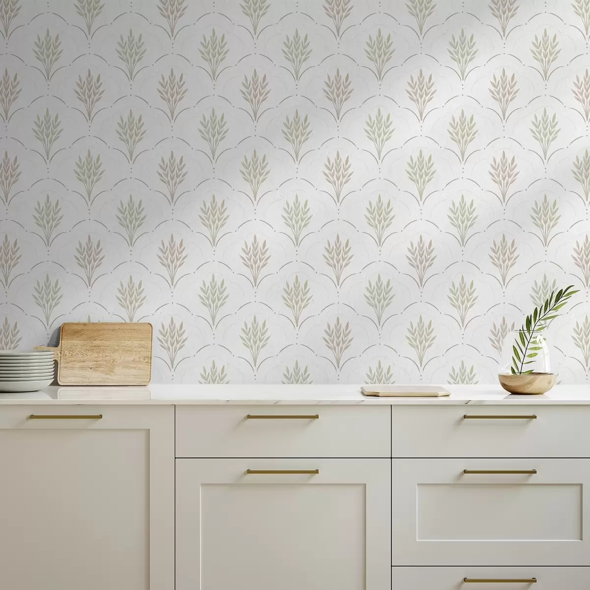 Tapetai Kviečiai arkiniame ornamente, švelnios pastelinės spalvos ant balto fono a00607v1 Tapetai Kviečiai arkiniame ornamente, švelnios pastelinės spalvos ant balto fono a00607v1