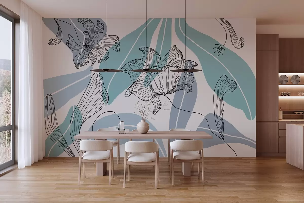 Fototapetai abstrakčios mėlynos spalvos lapai ir gėlės w04499v2 - Uwalls.lt Fototapetai abstrakčios mėlynos spalvos lapai ir gėlės w04499v2