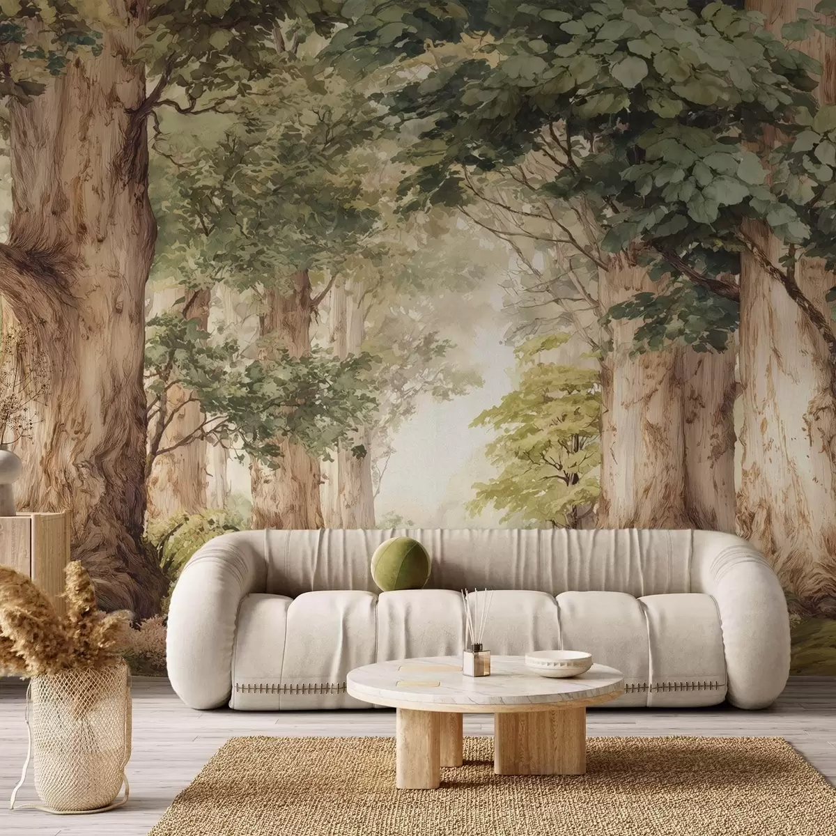 Fototapetai Miško takas tarp didingų medžių, tapytas akvarele w09404