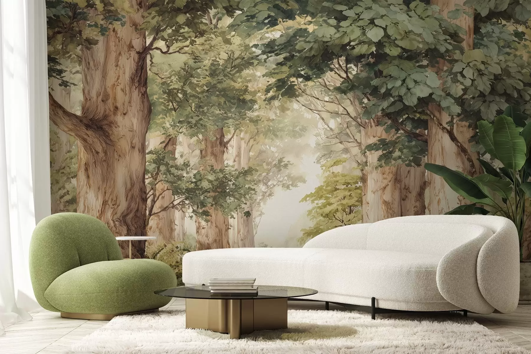 Fototapetai Miško takas tarp didingų medžių, tapytas akvarele w09404