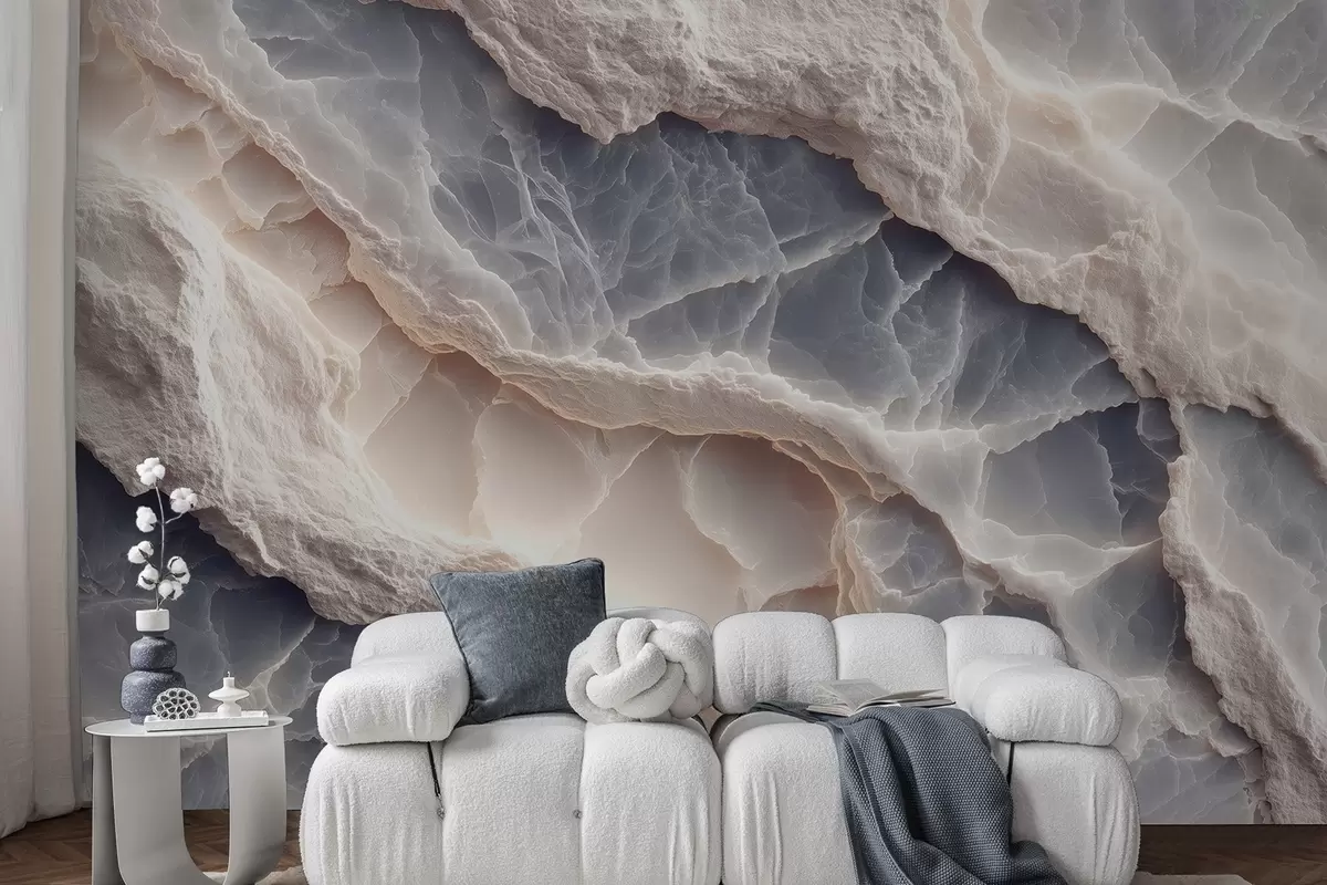 Fototapetai Elegantiška abstrakcija, primenanti marmuro sluoksnius ir mineralus mėlynai-smėlio spalvos w09408