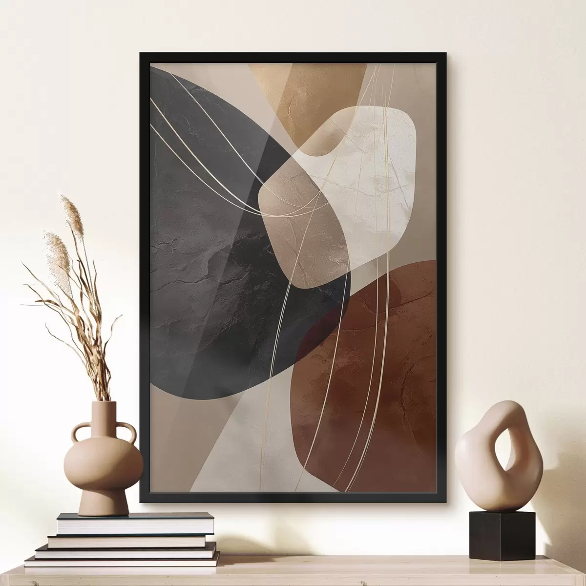 Plakatas Geometrinės formos šiltų spalvų paletėje, plonos linijos f45879