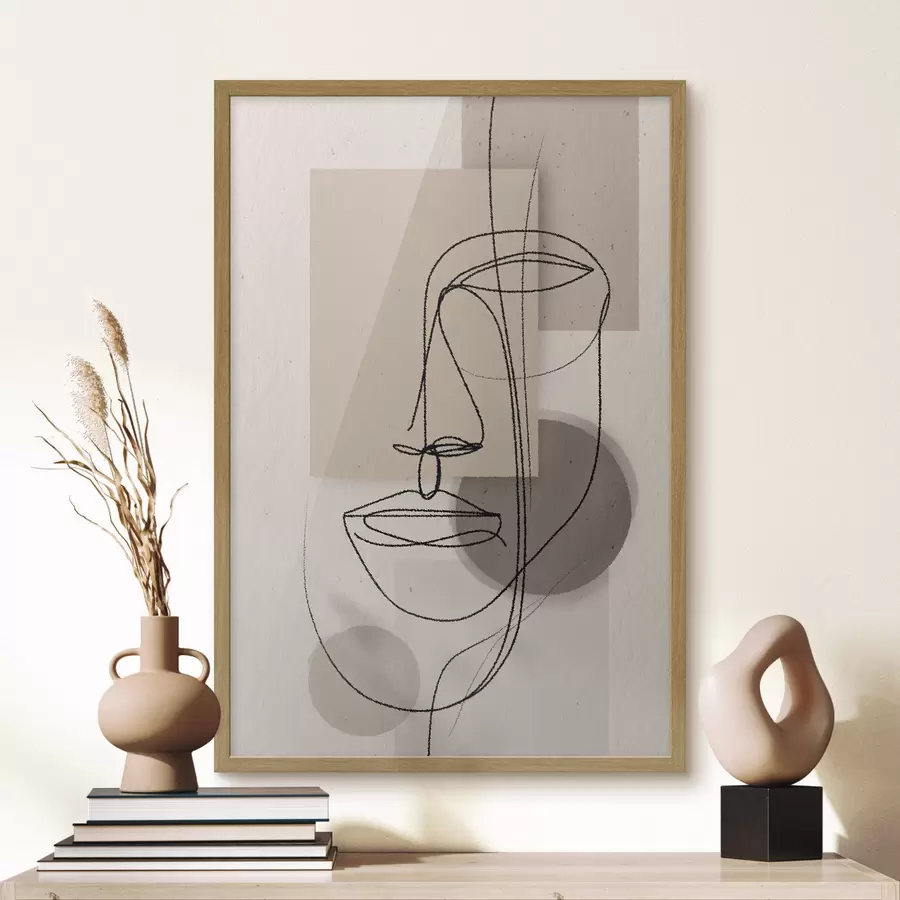 Fototapetai Linijinis portretas ant smėlio spalvos geometrinių figūrų f45886