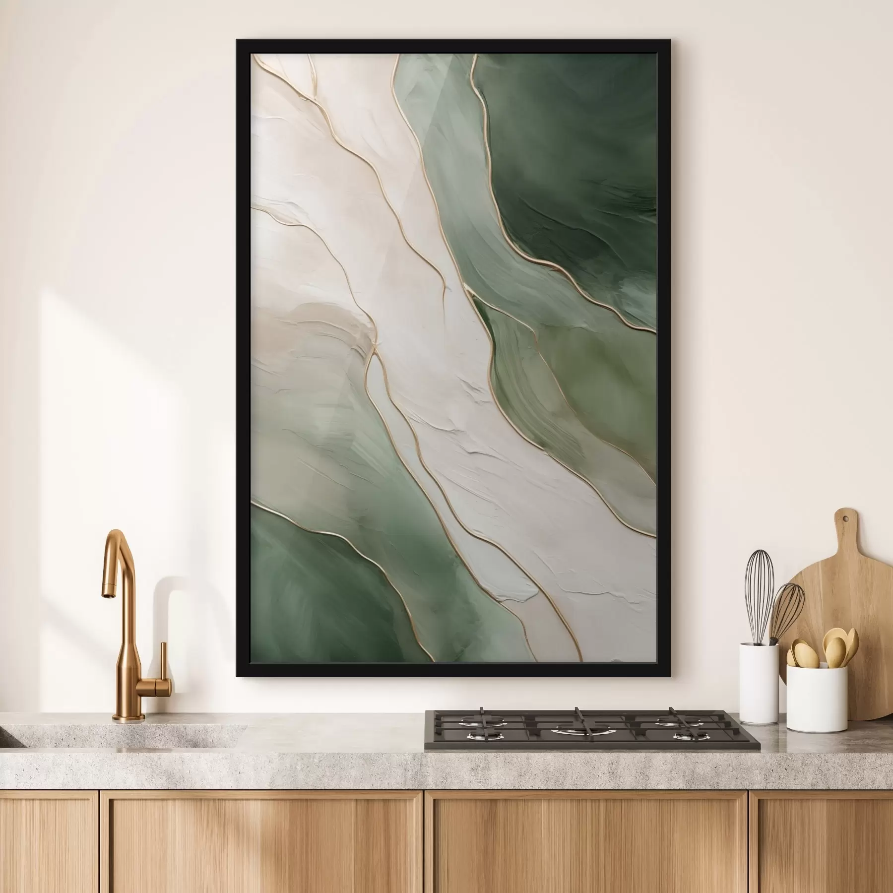 Fototapetai Smaragdo abstraktus piešinys su plonomis geltonomis linijomis f45888