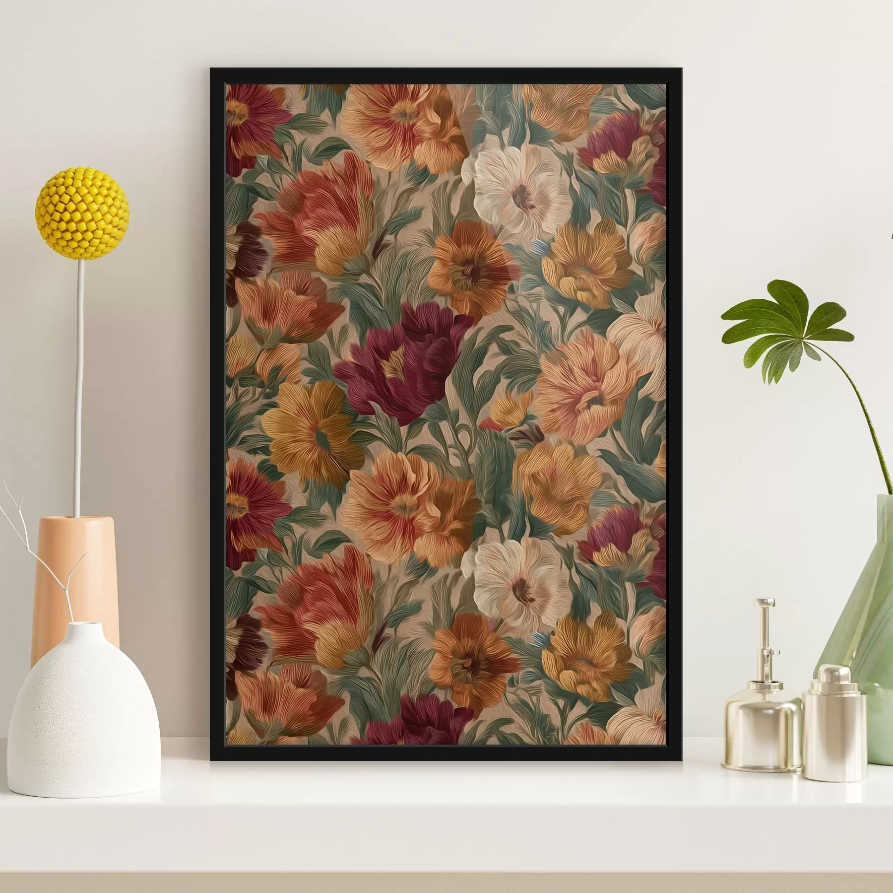 Fototapetai Vintage gėlių raštas šiltų spalvų paletėje f45896