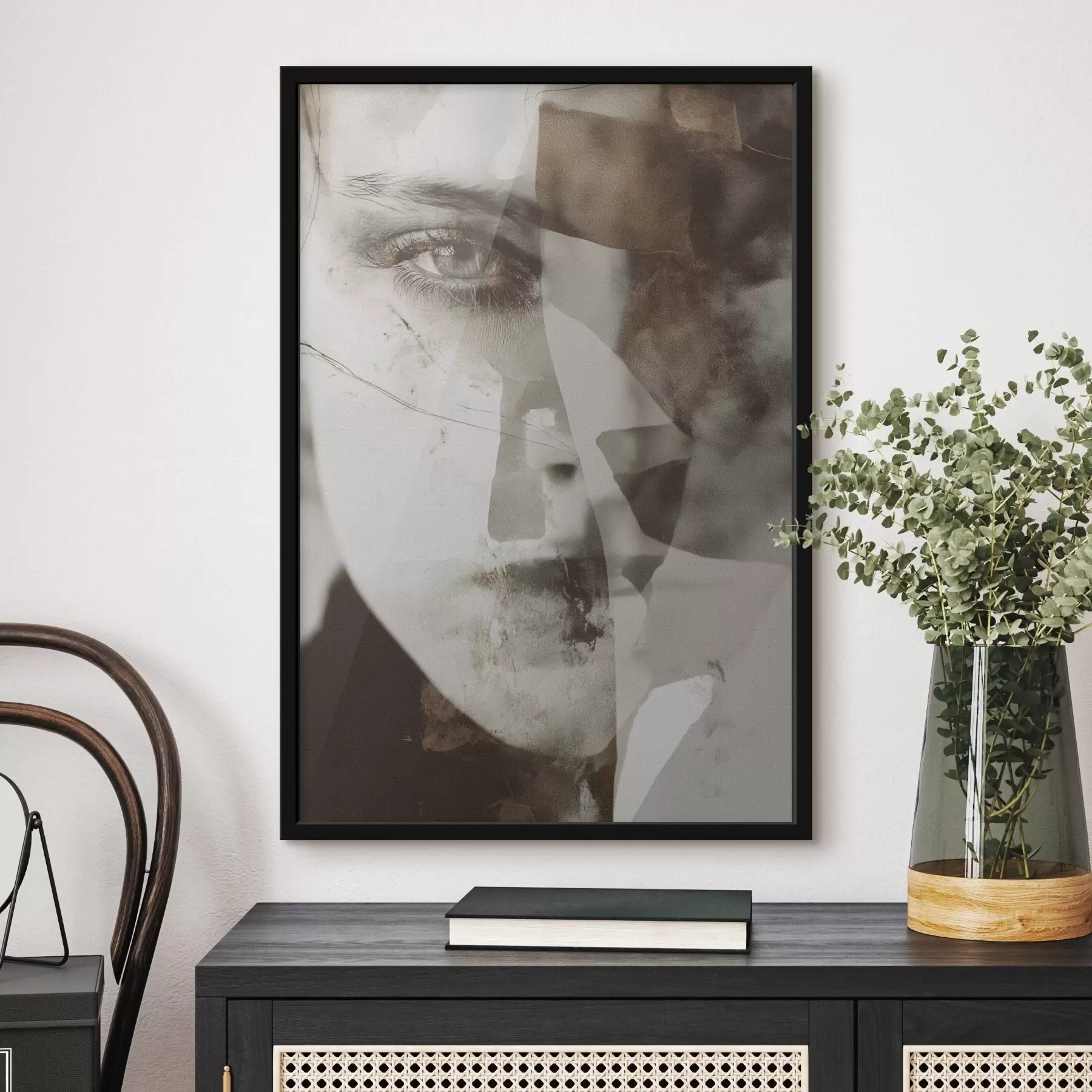 Fototapetai Abstraktus portretas sepijos spalva, tekstūros ir dėmės f45897