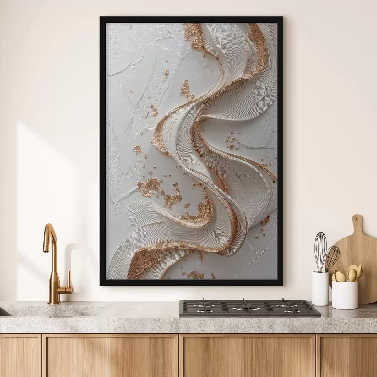 Plakatas Baltai-geltoni tekstūruoti potėpiai su metaliniais akcentais f45906