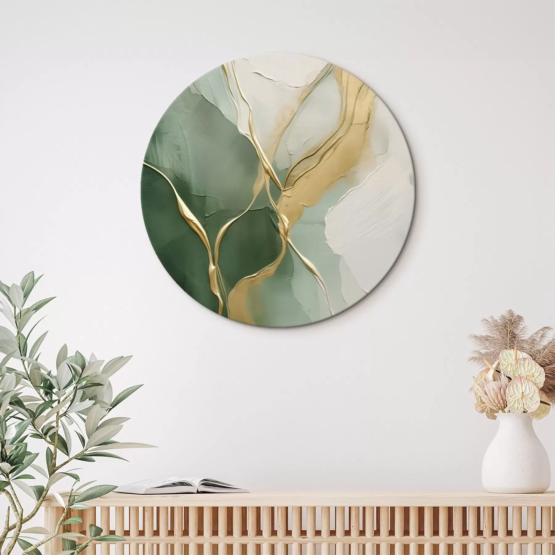 Paveikslėlis Smaragdo-kreminė abstrakcija su geltonomis upeliais r45887