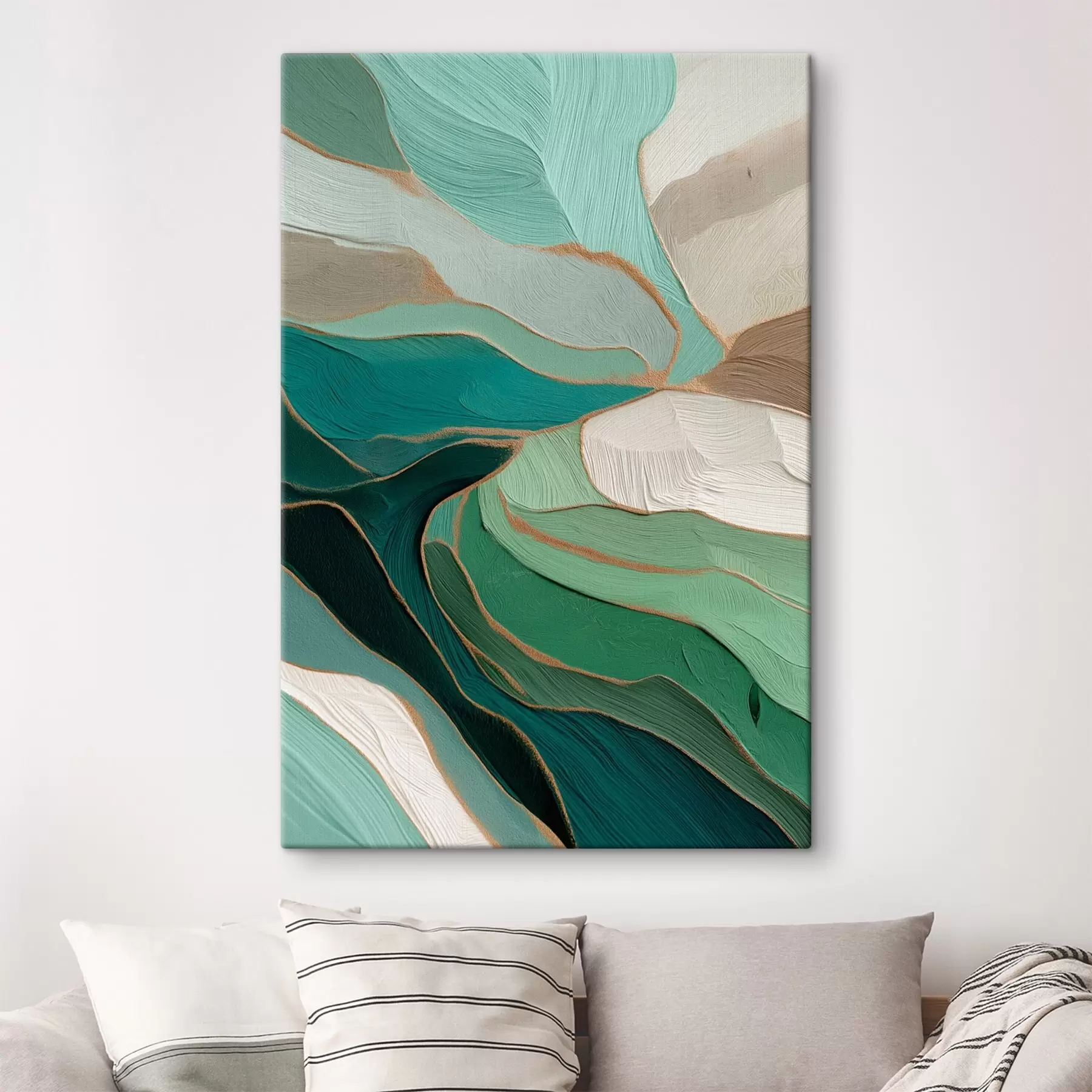 Paveikslėlis Salotinės spalvos abstrakcija su geltonu kontūru s45901