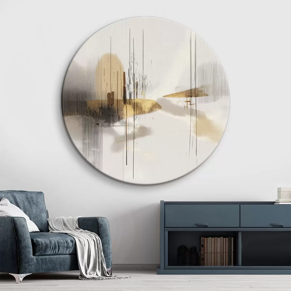 Apvalūs paveikslai Ramus krantas minimalistiniu grafiniu stiliumi r45849