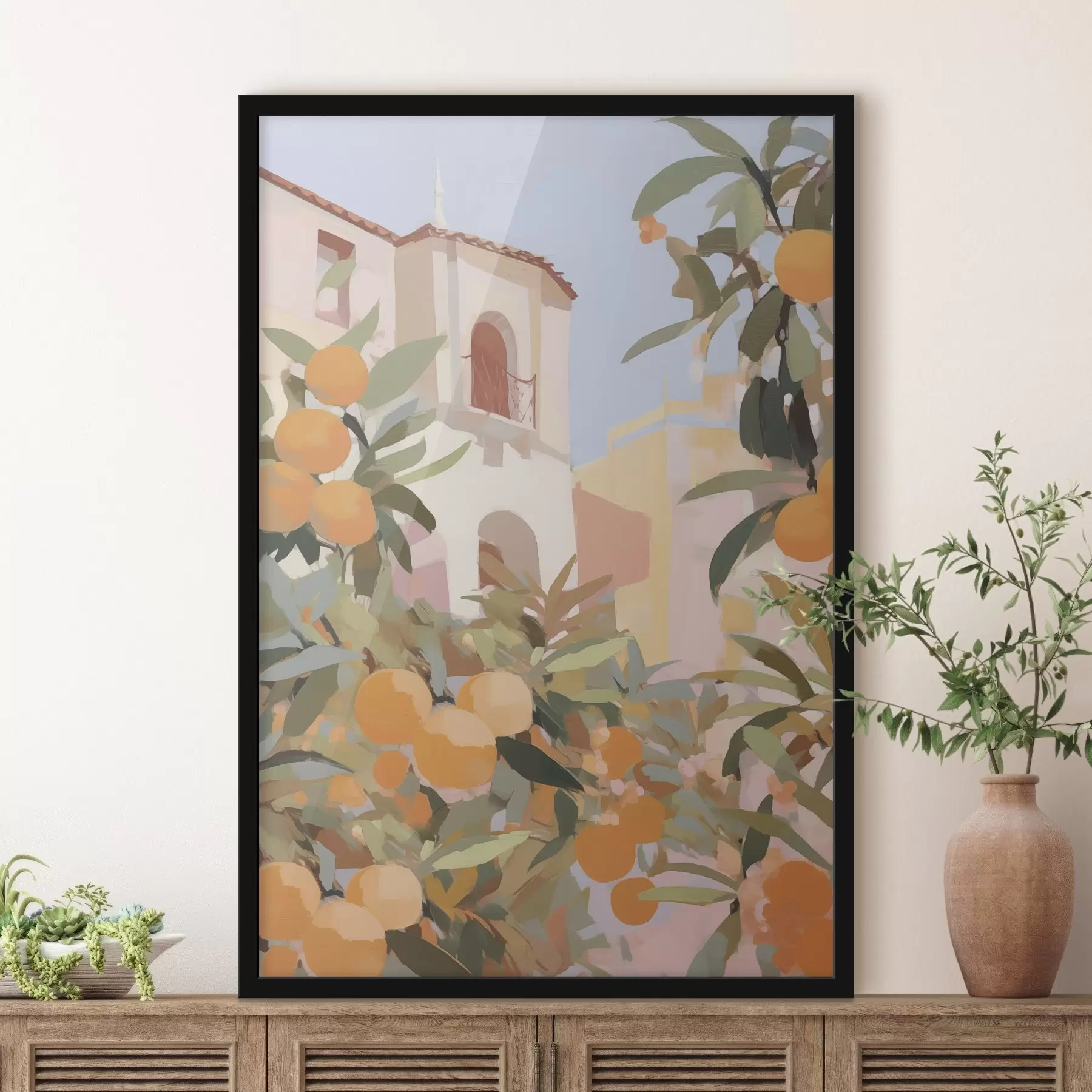 Fototapetai Apelsinai ant šakos priešais namą f46060