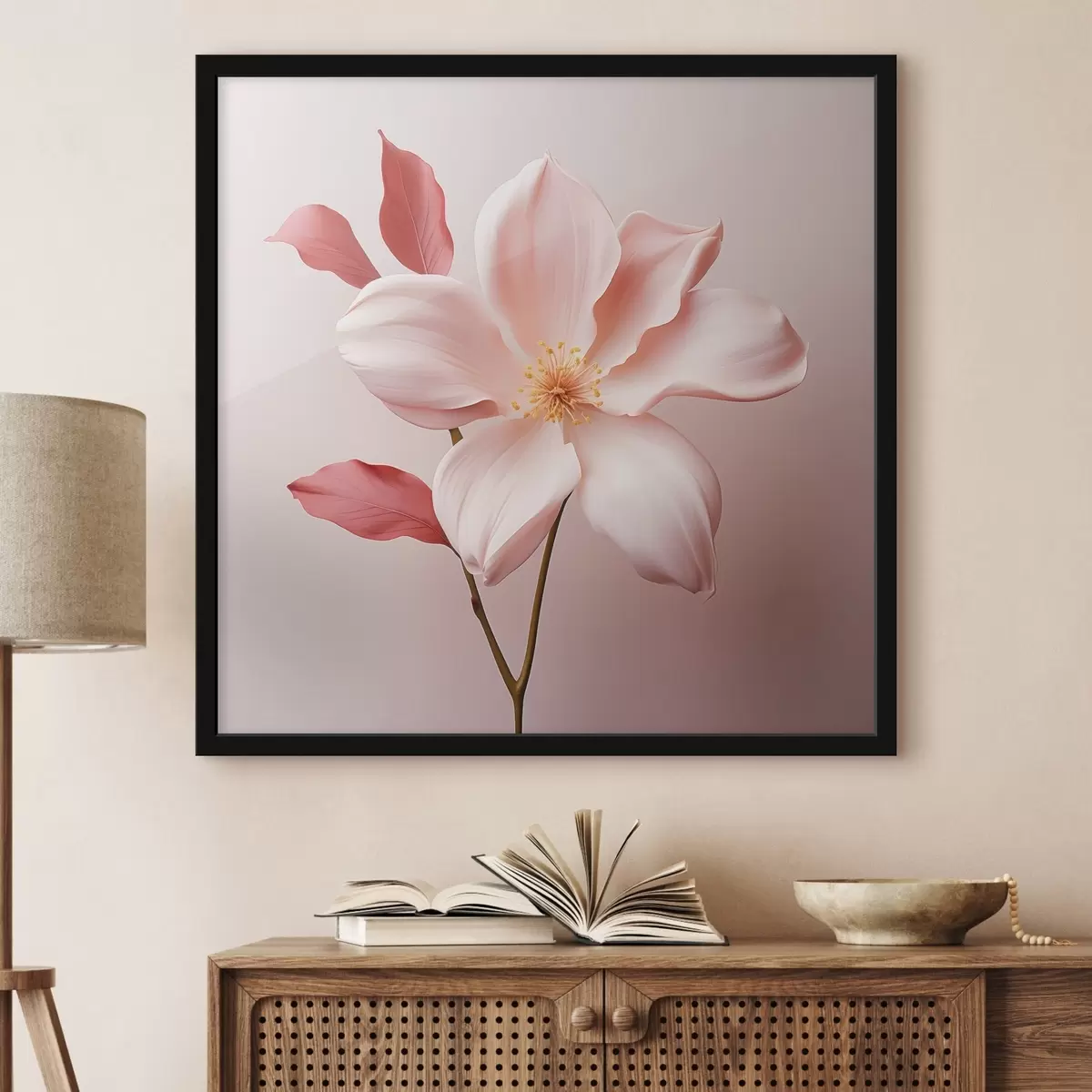 Plakatas Rožinė magnolija minimalistiniu stiliumi f45735