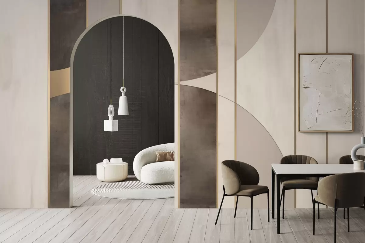 Fototapetai Geometriniai paneliai su lankais ir šampano akcentais w04616