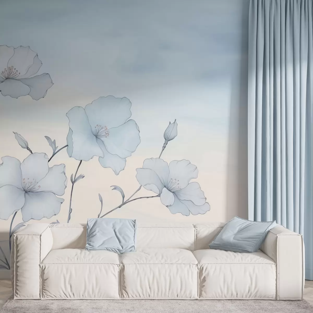 Fototapetai Subtilūs mėlyni žiedai prieš gaivų dangų w04620