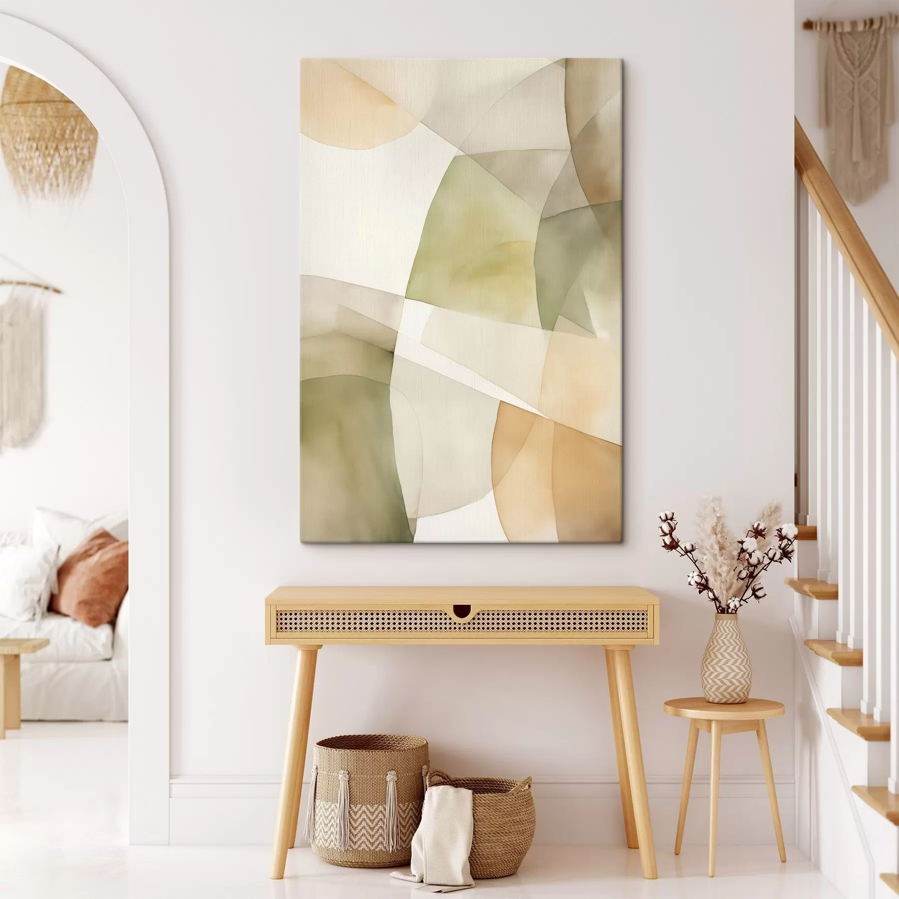 Paveikslėlis Abstrakčios akvarelės tekstūros geometrinės formos žalios, rudos ir smėlio spalvų atspalviais s45928