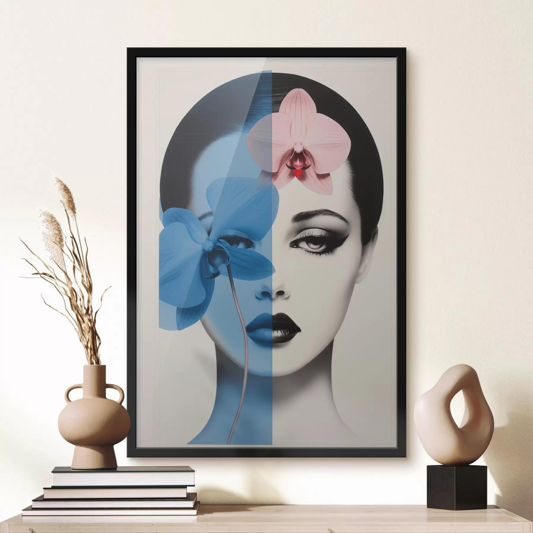 Fototapetai Abstraktaus meno moters portretas su orchidėjomis f45924