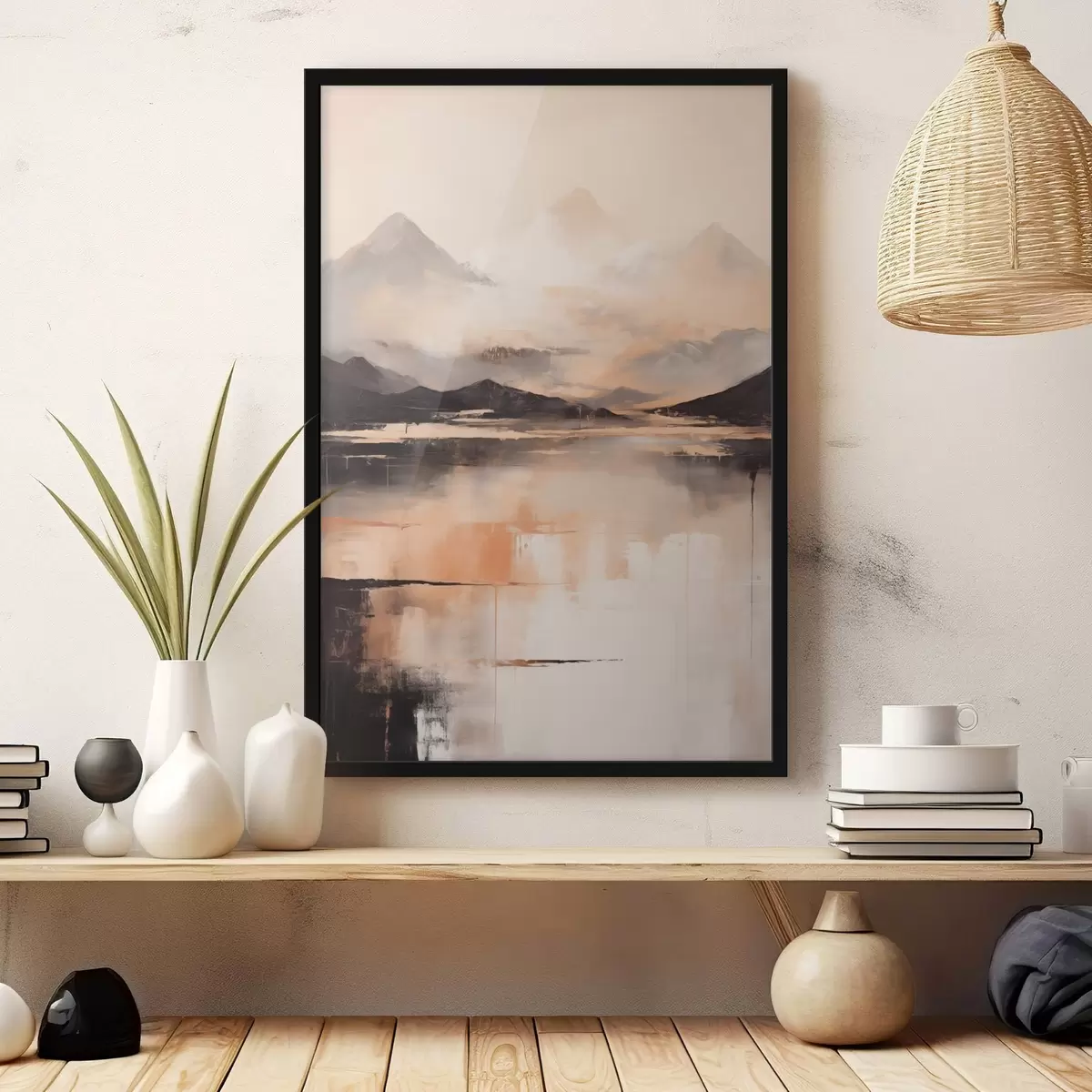 Plakatas Peizažo tekstūruotas paveikslas, imituojantis kalnus ir ežerą f45950