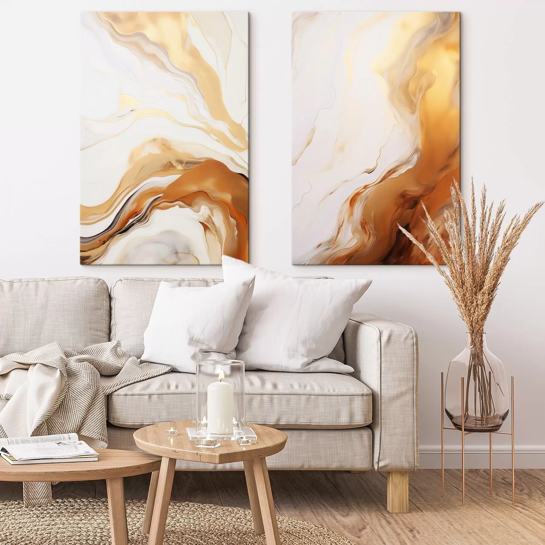 Paveikslėlis Abstraktaus tapybos imitacija balta ir oranžine spalvomis, sklandus menas su banguotomis linijomis, modernusis menas m00825