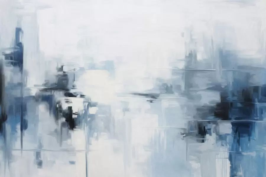 Fototapetai Abstraktaus tekstūrinio peizažo tapybos imitacija su mėlynomis ir baltomis potėpiais, modernus stilius w09422