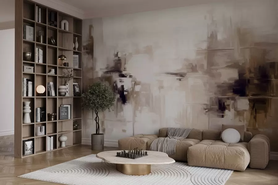 Fototapetai Abstraktus tekstūruotas peizažo tapybos imitacija su rudais ir baltais potėpiais, modernus stilius w09422v1