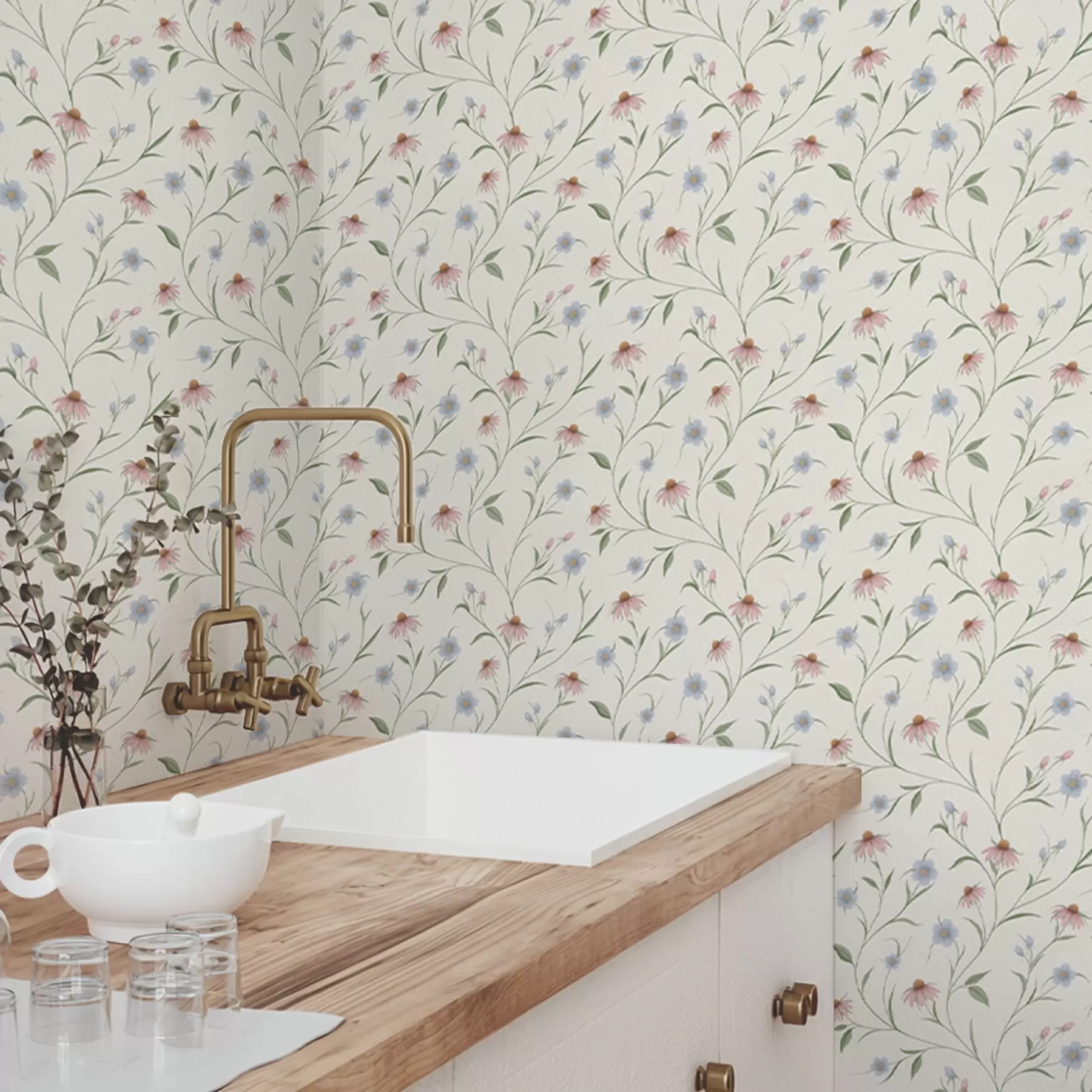 Fototapetai Lauko ramunės ir ežiuolės ant kreminės spalvos fono, lengvumas a00614