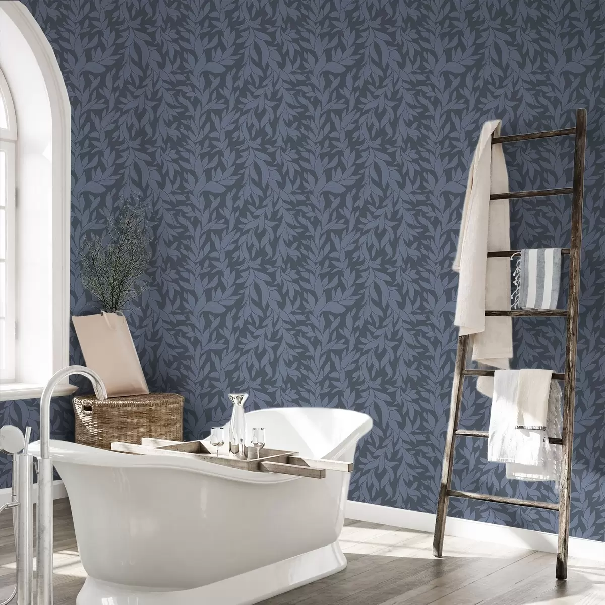 Tapetai Grafito mėlynas fonas ir mėlyni lapai, tekstūruotas kontūras a00616v2