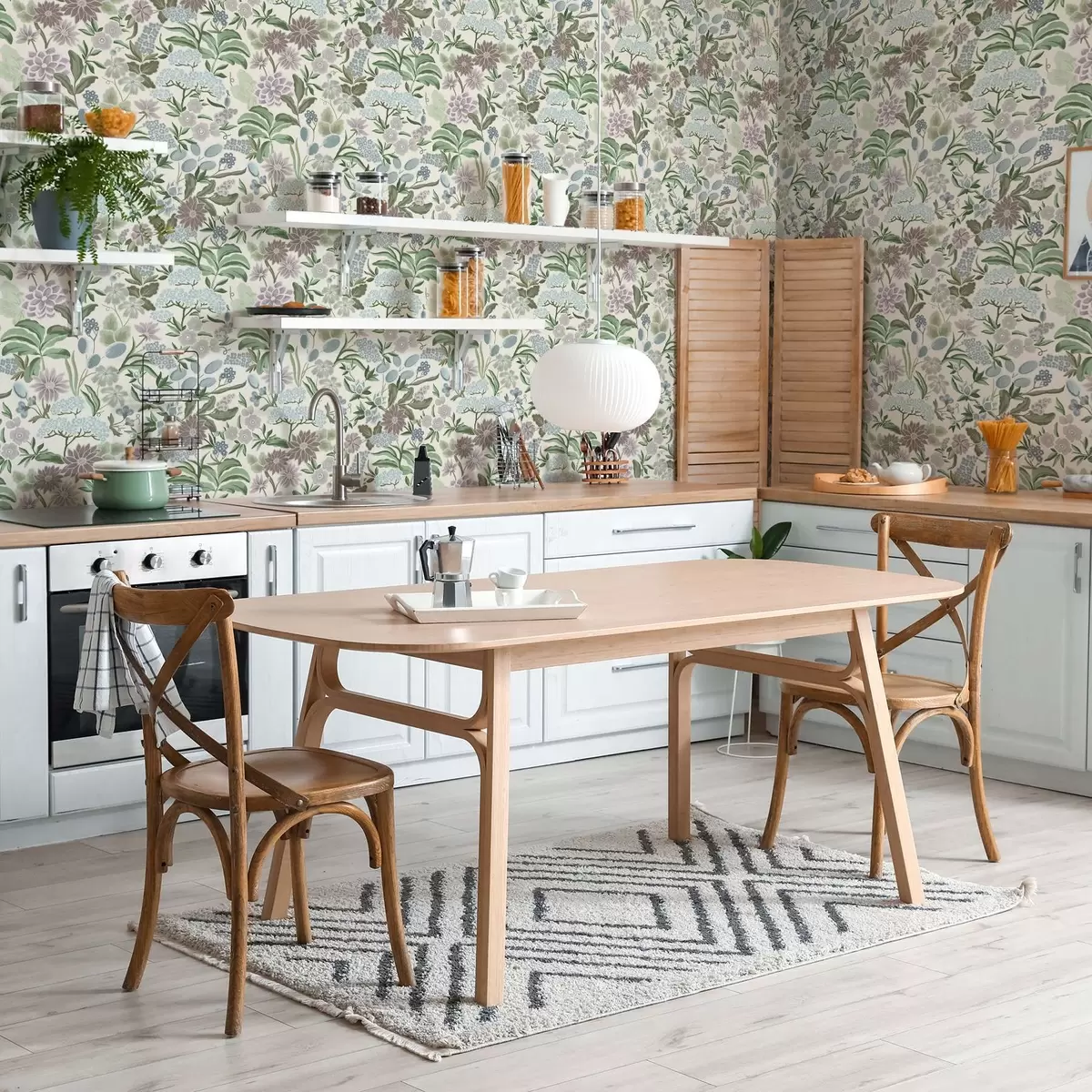 Tapetai Pastelinės gėlės ir lapai mėtų mėlynos spalvos paletėje a00642 Tapetai Pastelinės gėlės ir lapai mėtų mėlynos spalvos paletėje a00642