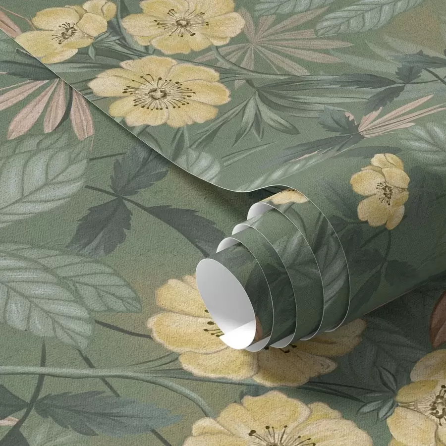 Fototapetai Geltonos gėlės tarp žalių lapų tekstūros a00718