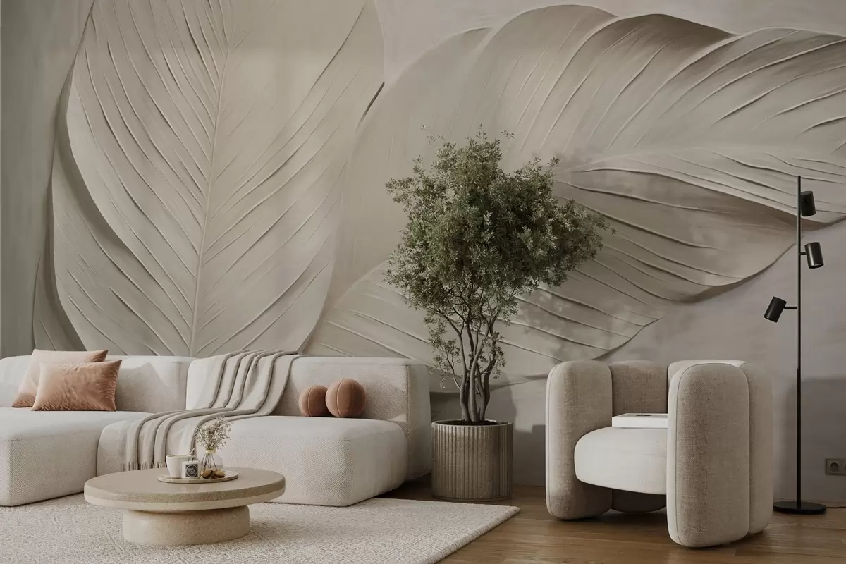 Fototapetai Reljefiniai smėlio spalvos lapai su švelniais šešėliais w04614