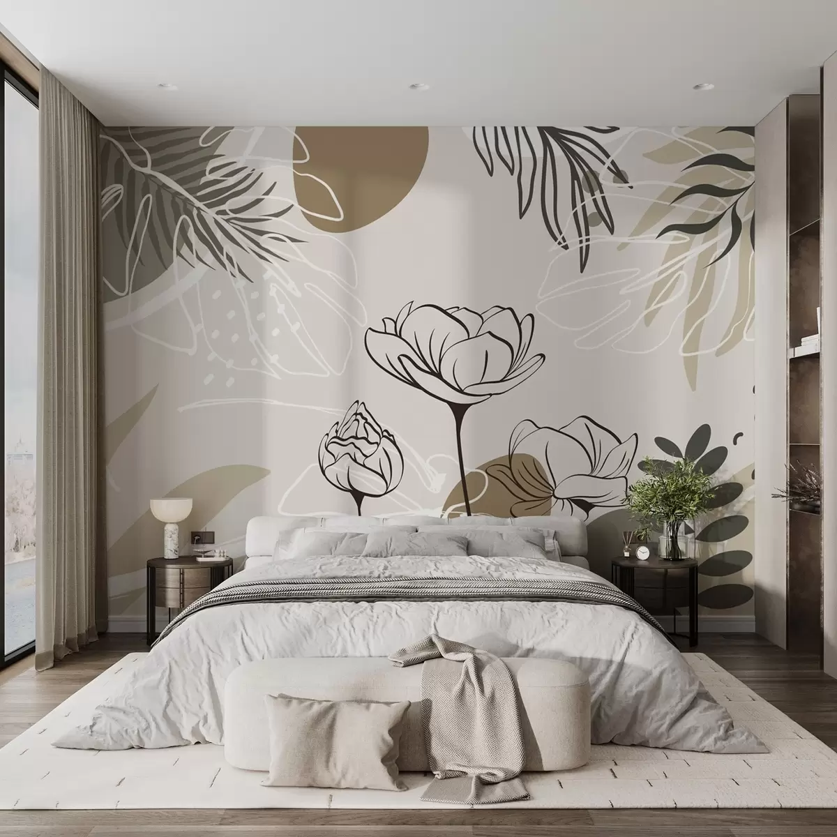 Fototapetai Abstrakčios gėlės ir lapai w04662