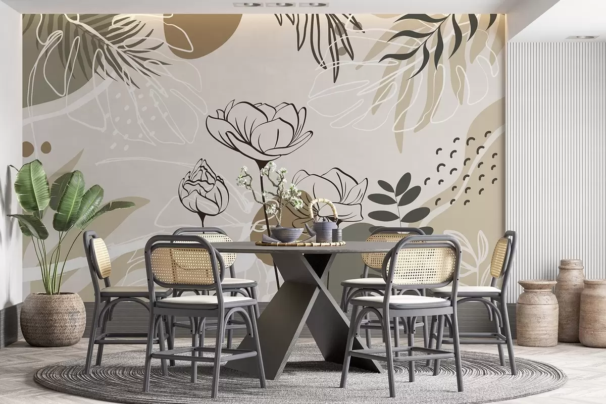 Fototapetai Abstrakčios gėlės ir lapai w04662 - Uwalls.lt Fototapetai Abstrakčios gėlės ir lapai w04662