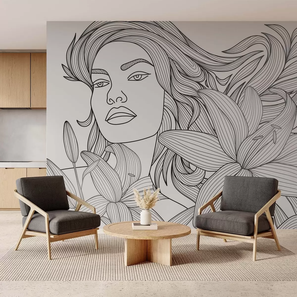 Fototapetai Merginos portretas tarp lelijų gėlių w04689