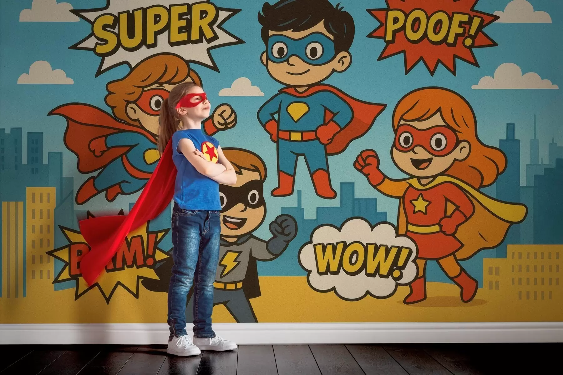 Fototapetai juokingi komiksų stiliaus superherojai w04625