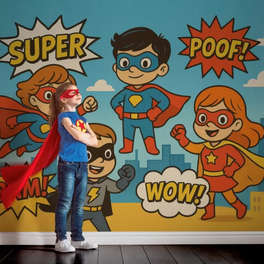 Fototapetai juokingi komiksų stiliaus superherojai w04625