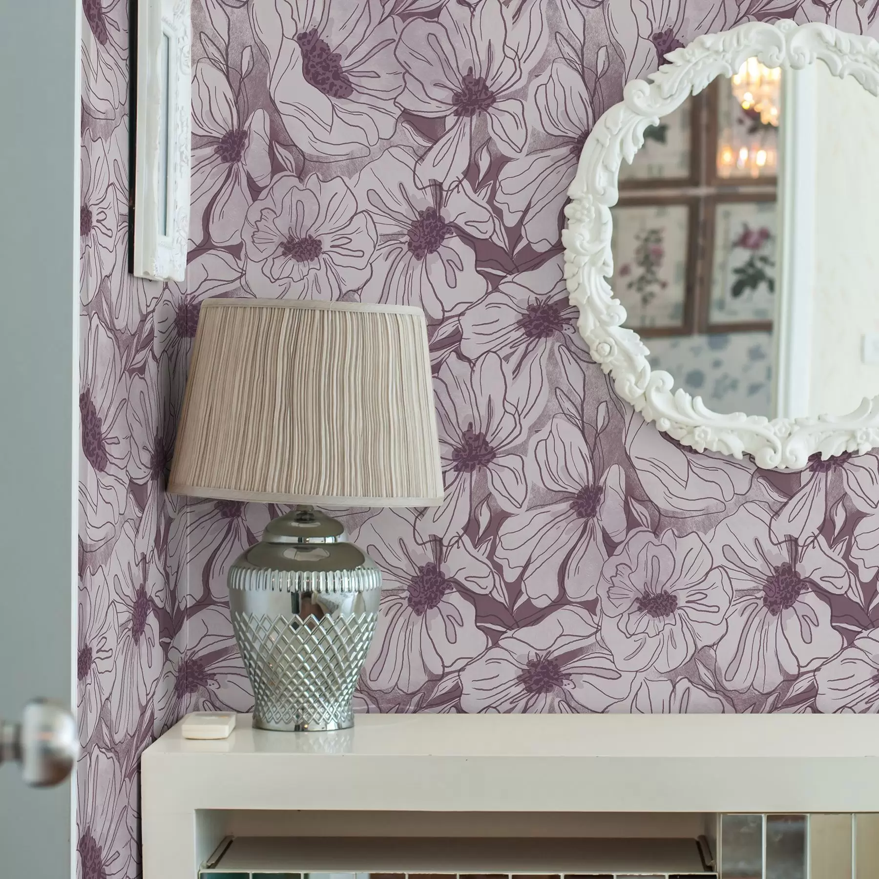 Fototapetai Linijiniai žiedai vėsioje alyvinės-rožinės spalvų paletėje a00636v1