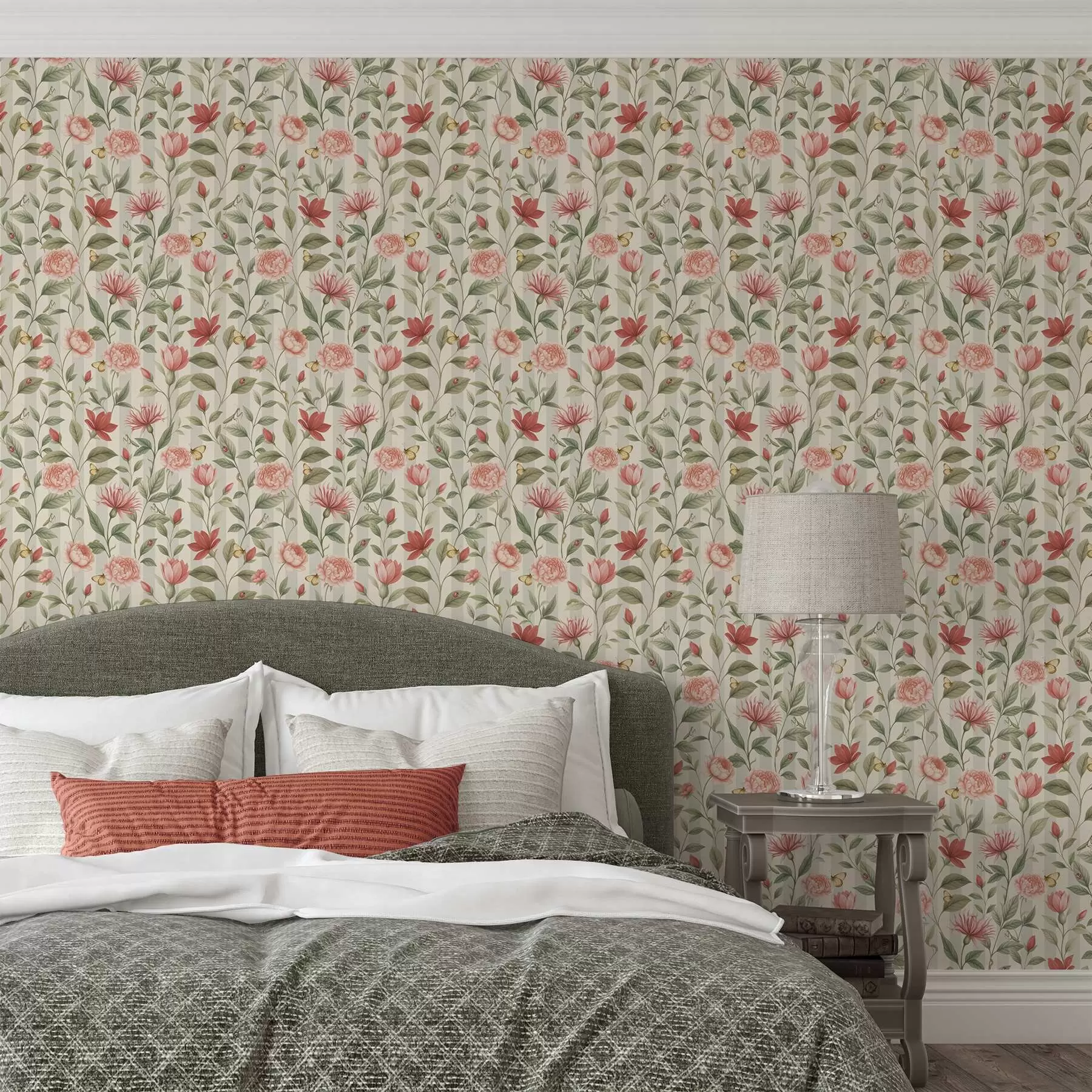 Fototapetai Gėlių stiebai su drugeliais šviesiu fonu a00698