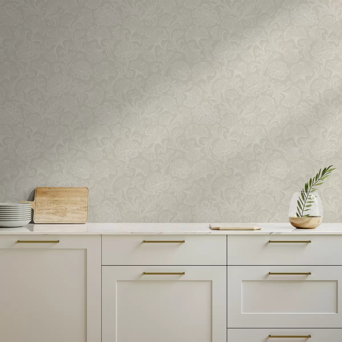 Tapetai Šviesos raštas su ginkgo ir bijūnais a00700 Tapetai Šviesos raštas su ginkgo ir bijūnais a00700