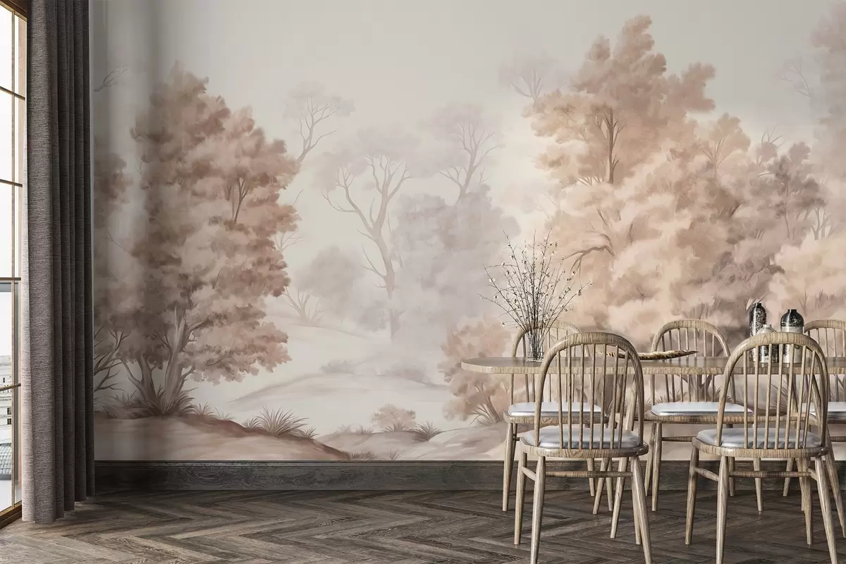 Fototapetai Tekstūruotas peizažo tapybos imitacija miško su aukštais medžiais ir žole, prislopintos ir švelnios spalvos, raminantis vaizdas w09474 - Uwalls.lt Fototapetai Tekstūruotas peizažo tapybos imitacija miško su aukštais medžiais ir žole, prislopintos ir švelnios spalvos, raminantis vaizdas w09474
