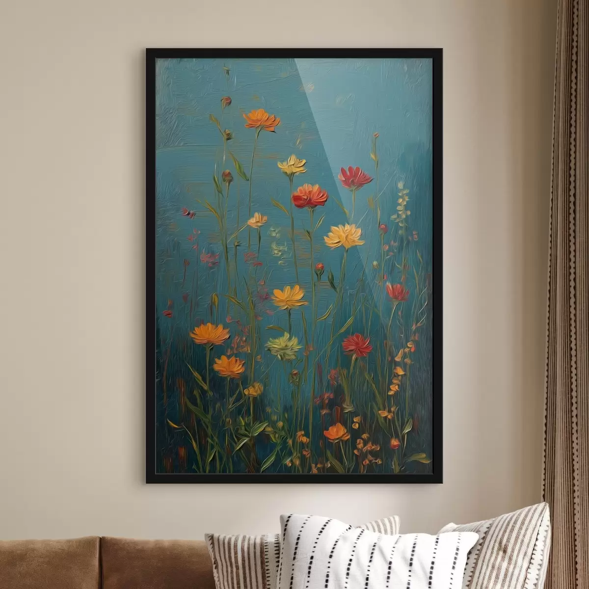 Plakatas Laukinės gėlės ant tamsiai turkio fono f46169