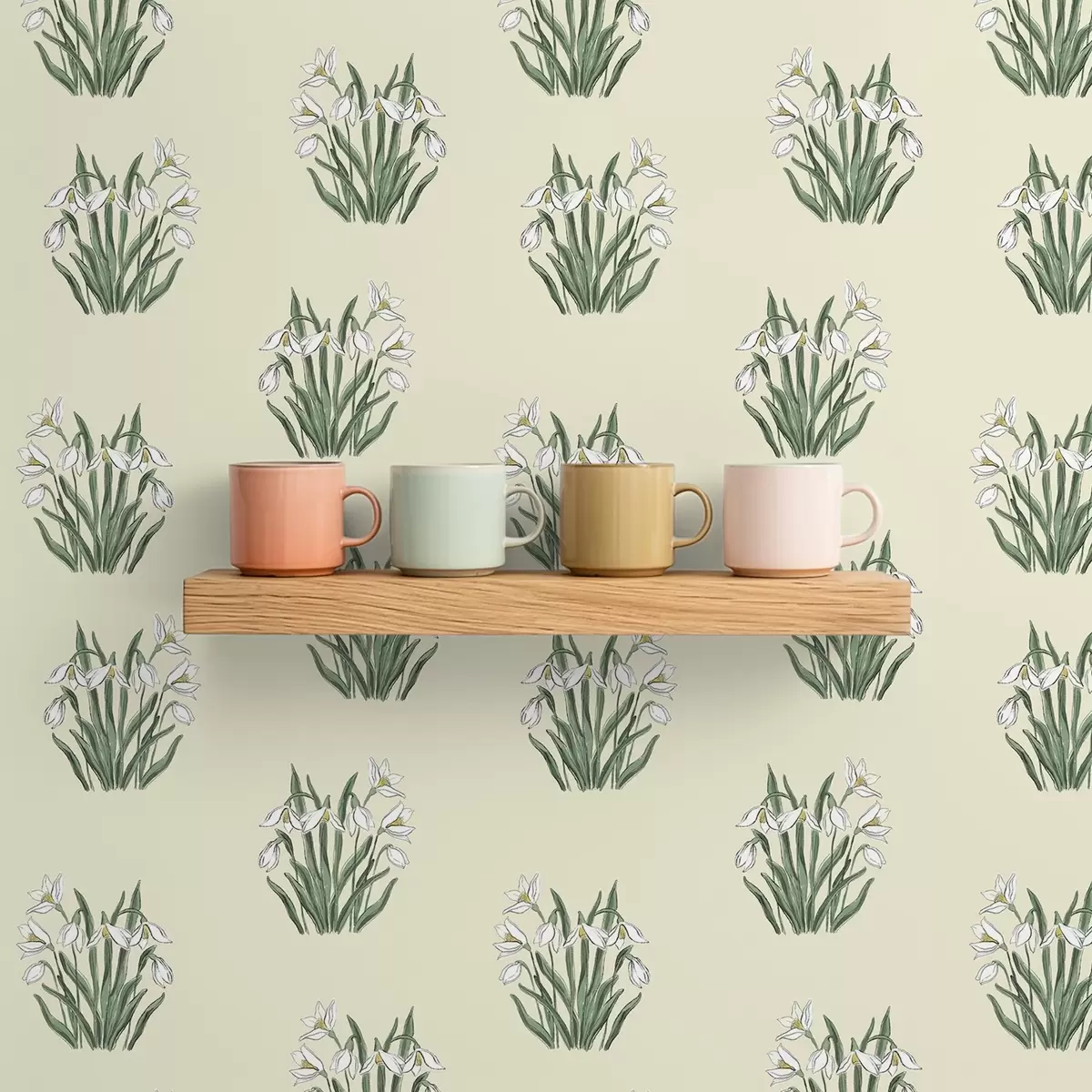 Tapetai Snieguolės su žaliais lapais ant kreminės spalvos fono a00651v2 Tapetai Snieguolės su žaliais lapais ant kreminės spalvos fono a00651v2