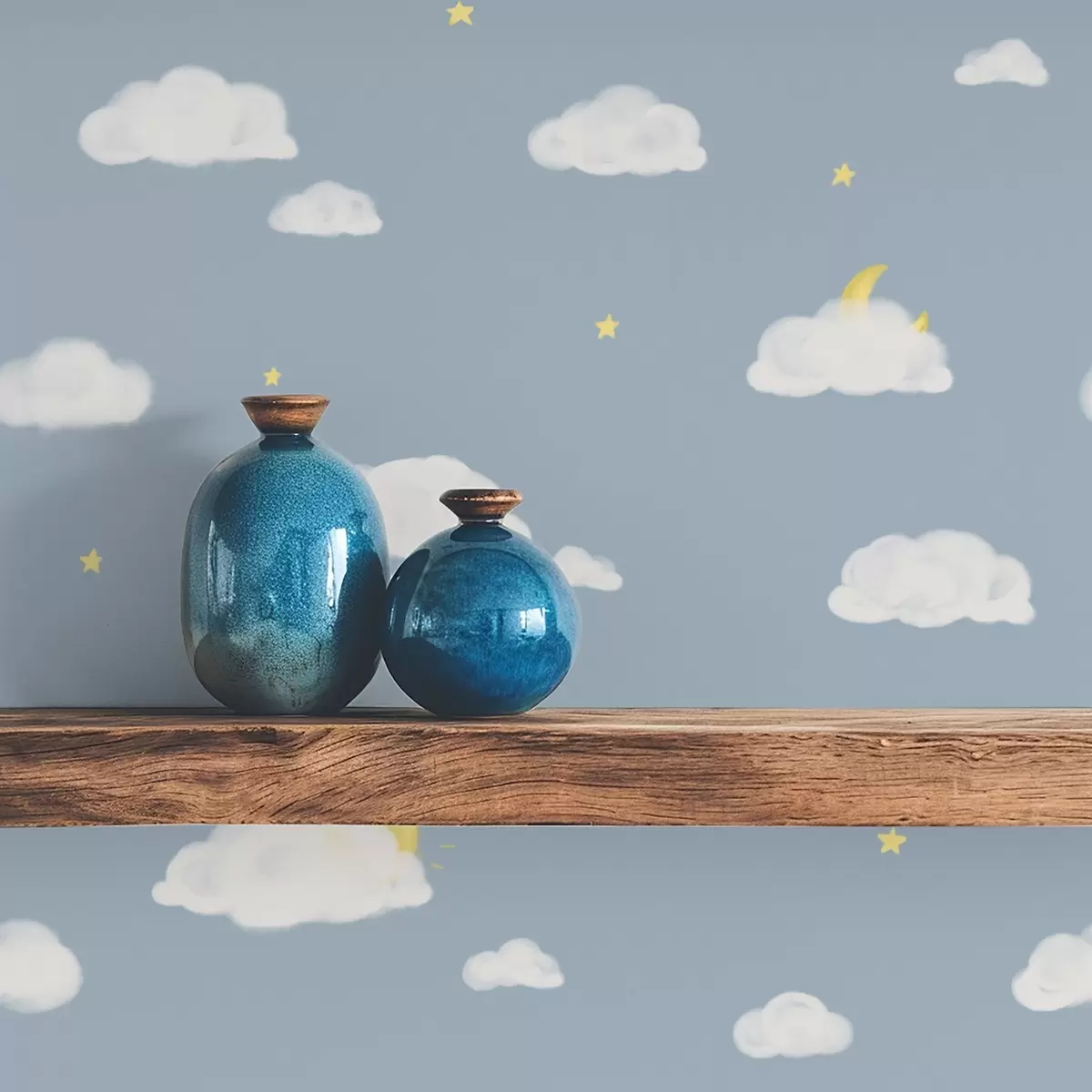 Tapetai Minkšti debesys, žvaigždės ir saulė mėlyname fone a00652 Tapetai Minkšti debesys, žvaigždės ir saulė mėlyname fone a00652