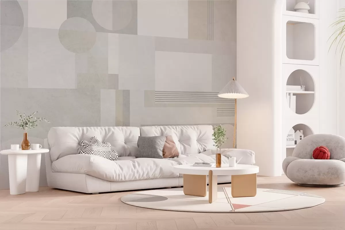 Fototapetai abstrakčioji geometrija pilkos ir smėlio spalvų tonais w04635