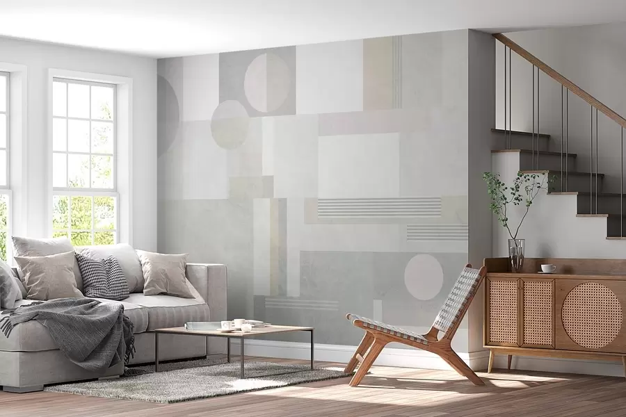 Fototapetai abstrakčioji geometrija pilkos ir smėlio spalvų tonais w04635